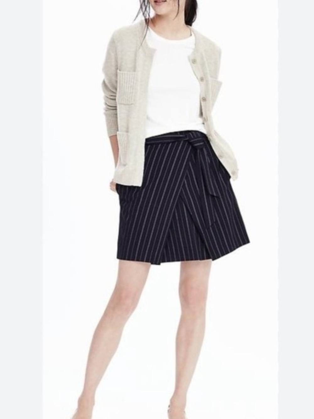 Banana Republic | Pinstriped Navy Wrap Skirt with Tie | 10